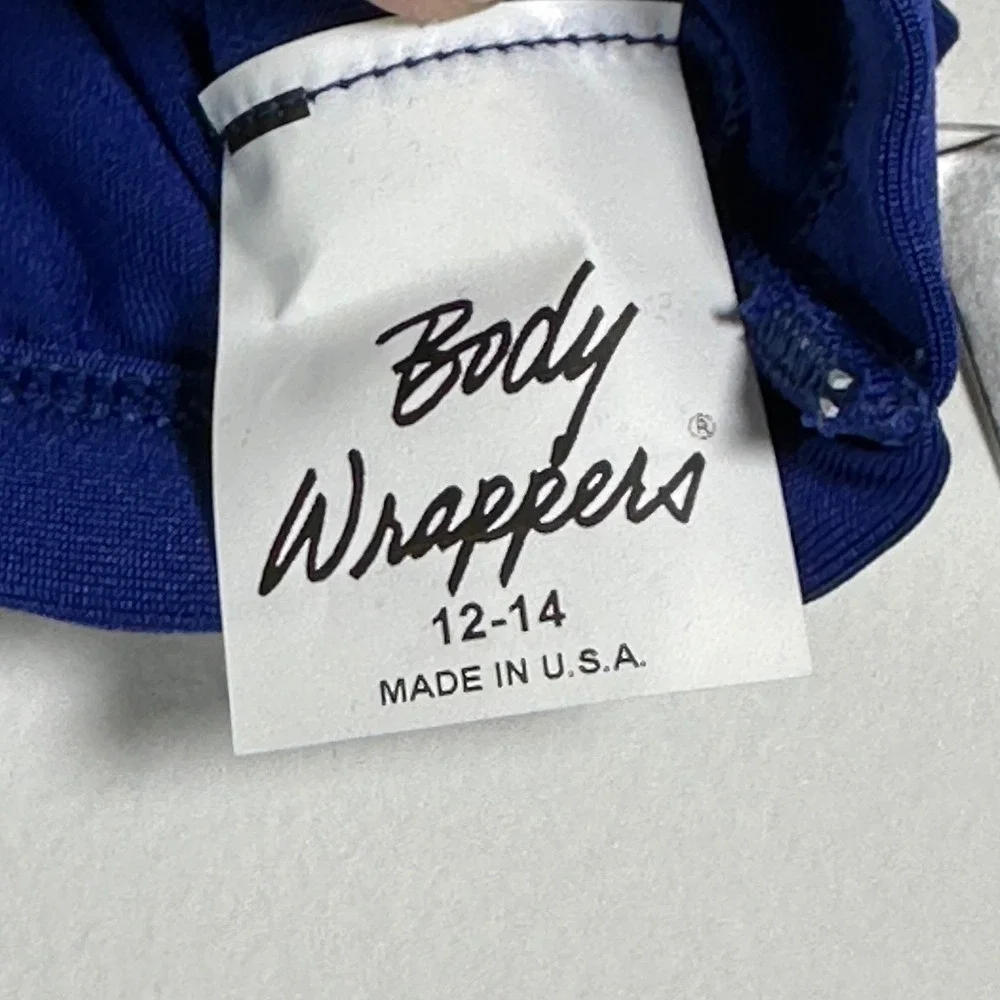 XL Body Wrappers Royal Blue Black Mesh High Neck Dance Crop Top youth 12-14